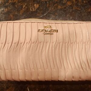 Coach Blush Pleated Leather Wristlet